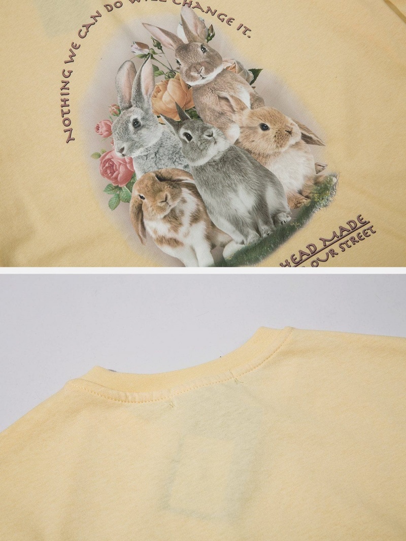 T Shirts Aelfric Eden Rabbit Print 3d Dimensional Design Tee Jaune | GEP-58068951